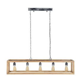 Hanglamp Rechthoek houten frame 5 lampen